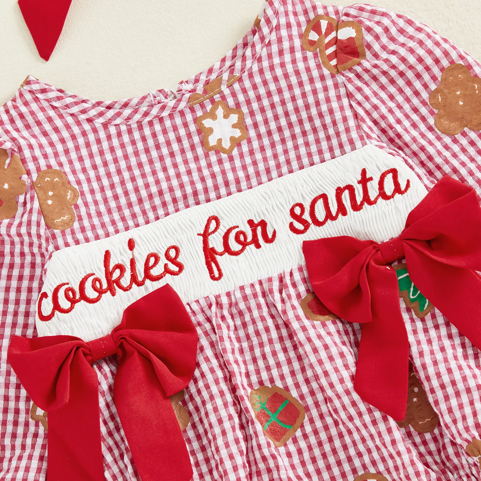 

Рождественский наряд для маленьких девочек, клетчатый комбинезон с печеньем, Санта-Клаусом и длинными рукавами, боди с пузырьками, повязка на голову, осенняя одежда