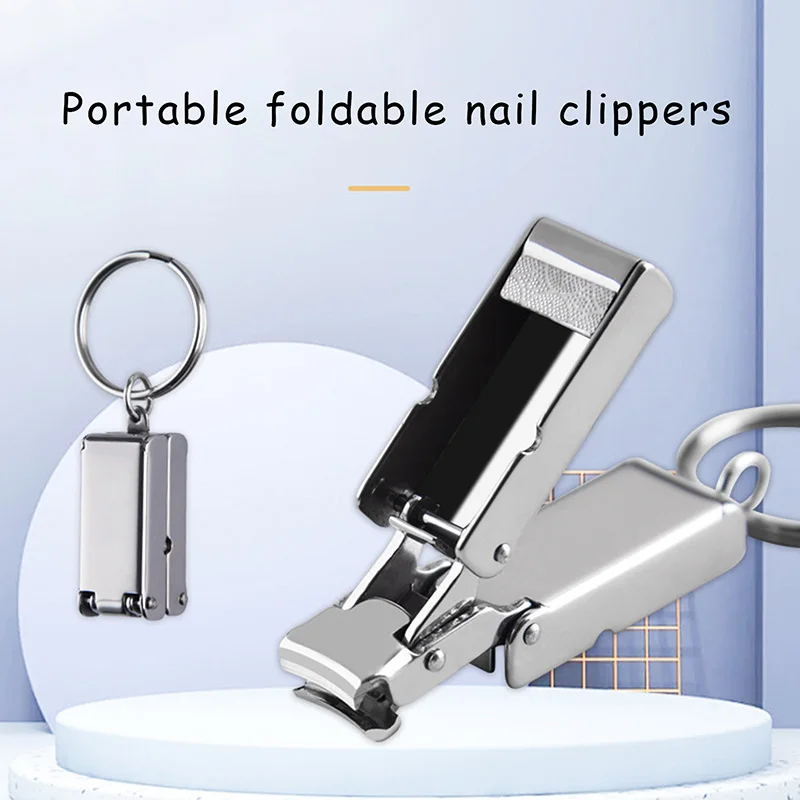 Stainless Steel Foldable Nail Clipper With Keychain Rotary Trimmer Small Nail Cut Manicure Accessory