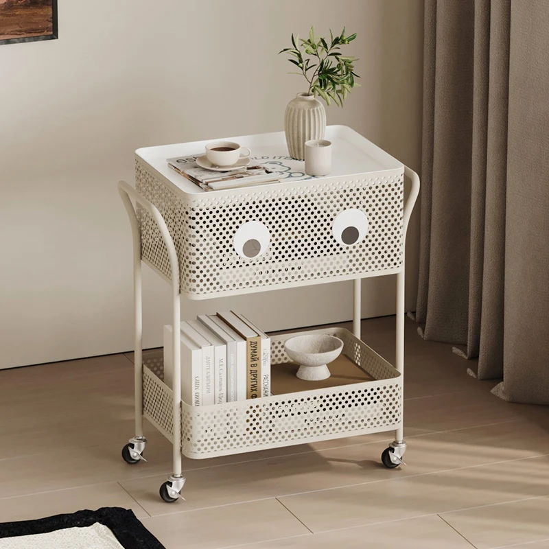 Rolling Side Table Cart Multifunctional Kids Bedside Storage Organizer Compact Living Room Shelf with Wheels for Easy Access