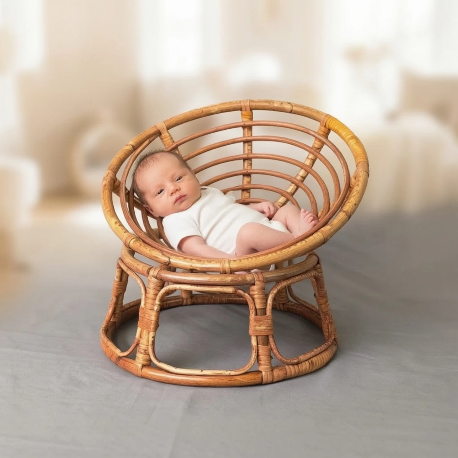Basket Chair Low-Slung Rattan Chair Seat Contemporary Furniture Versatile for Newborns, Photo Shoots, Photography Studios