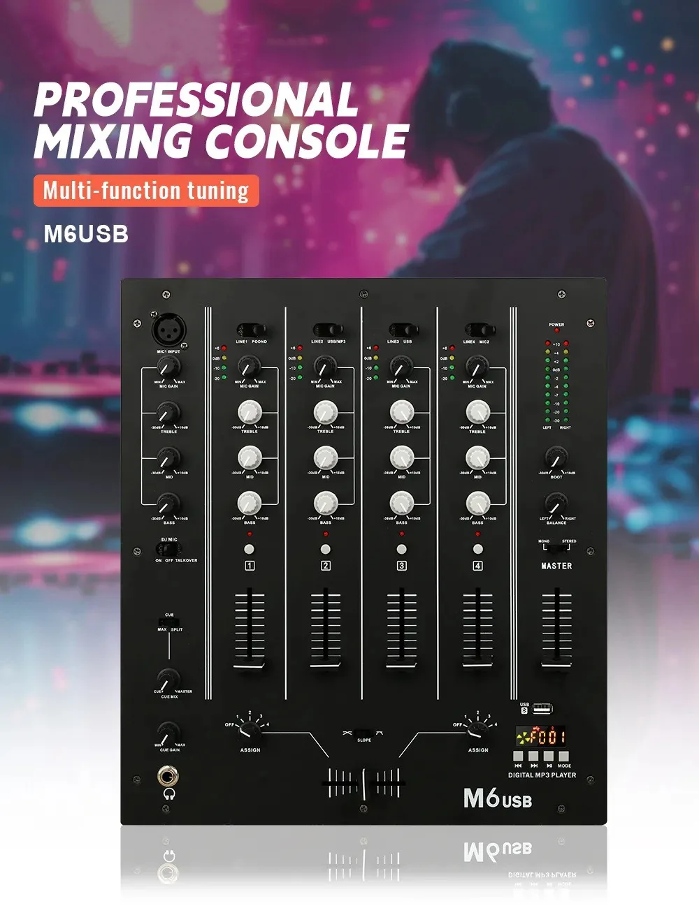 خلاط USB ذو 4 قنوات DJ شريط المسرح المباشر KTV DJ خلاط خلاط أداء مباشر للخدش