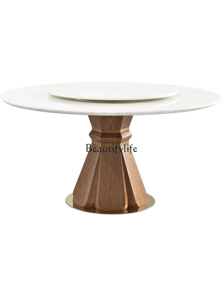 

ls 35Light Luxury and Simplicity Modern Natural Marble Dining-Table Household Round Table High-End