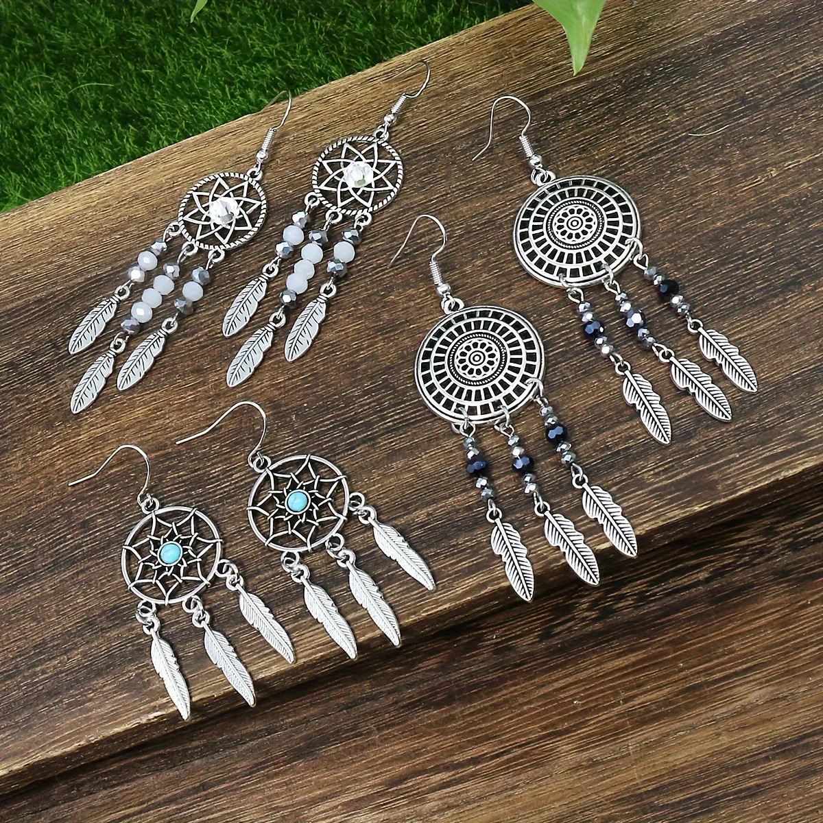 Vintage Style Earrings Set Antique Silver Color Round Tassel Ear Jewelry Rhinestone Inlay For Women To Wear In Daily Clothing