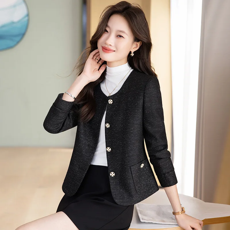 High quality blazer for women long sleeve jacket O neck pocket autumn winter 2025 elegant office clothes purple white black