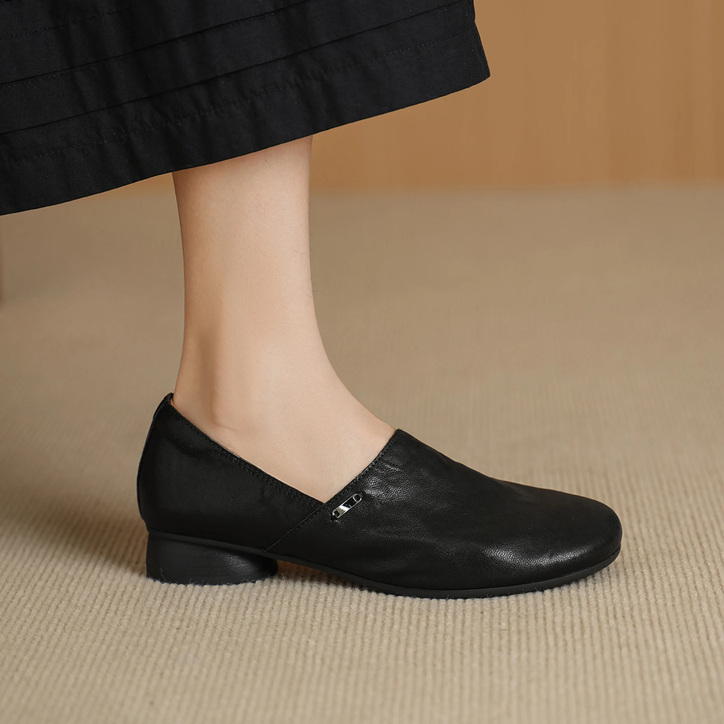 Women Spring Autumn Genuine Sheepskin Loafers Asymmetric Overlap Slip on Elastic Side Gore High Vamp Shoes Soft TPU Sole Pumps