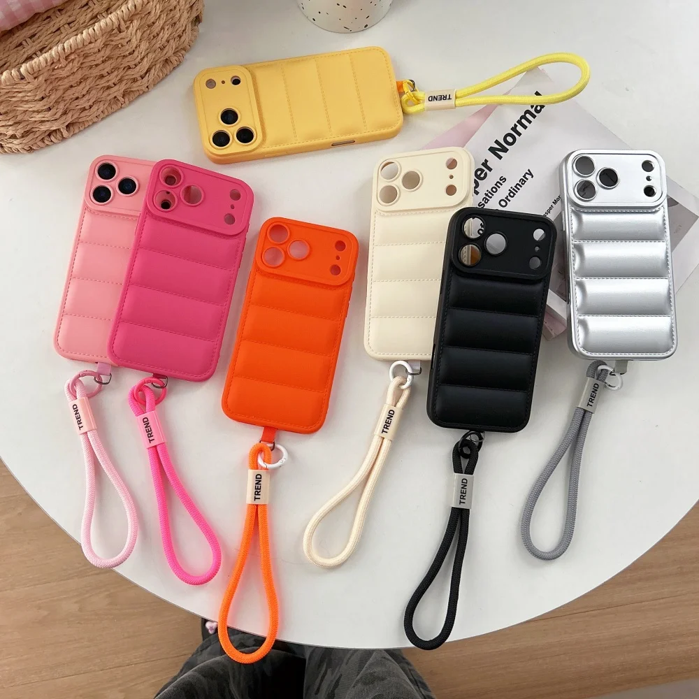 Handschlaufe Kordel Daunenjacke Silikonhülle für iPhone 18 17 16 15 14 13 12 11 Pro Max XR XS 8 Plus Kameraschutz Weiche Hülle – Detail 1
