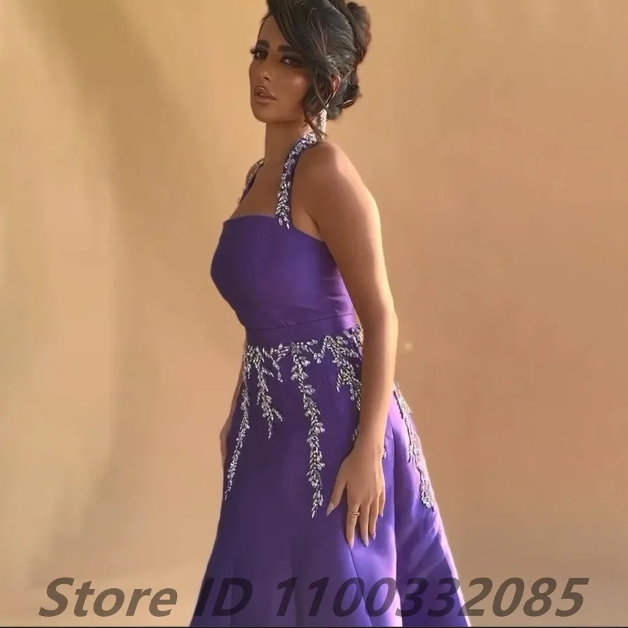 Eightale 2025 Purple Saudi Arabic Halter Neck Beaded Evening Dress Mermaid Prom Party Dress Women Formal Gowns Customized