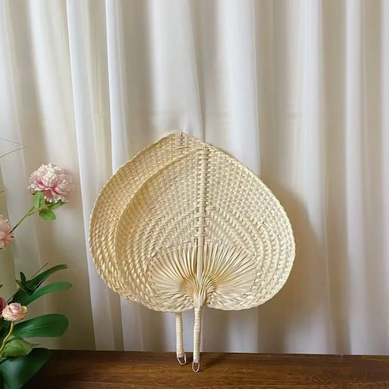 Hand-Woven Peach-Shaped Bamboo Fan Portable Hand-Held Artistic Summer Cooling Repelling Palm Fan Trendy