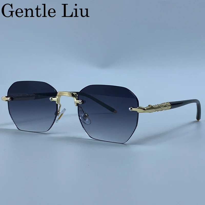 Vintage Square Rimless Sunglasses Men 2026 Luxury Brand Metal Polygon Sun Glasses For Male Frameless Driving Eyewear Shades