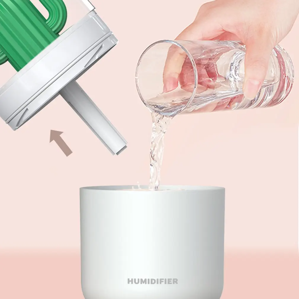 Humidificador silencioso pequeño y creativo para estudiantes, espray de aire de escritorio, Mini Cactus arcoíris, luz nocturna, duradero, Y07