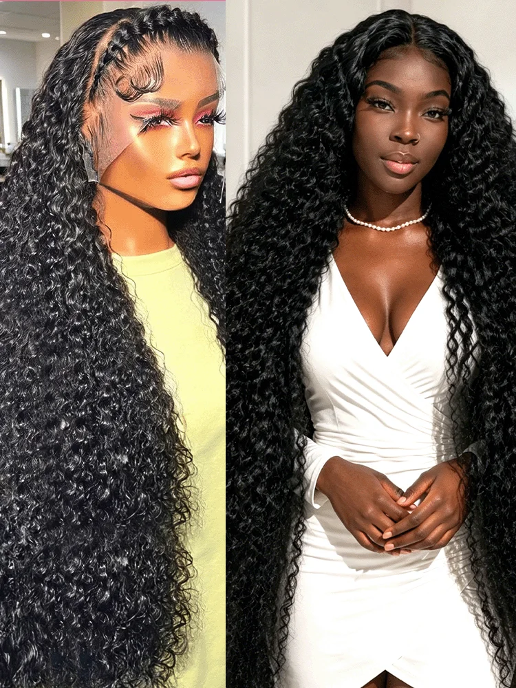 

36 44 46 Inch Curly Human Hair Wigs 13X4 13X6 Deep Wave HD Transparent Lace Frontal Wig 250 Density Remy Raw Brazilian Hair Wet And Wavy Lace Front Wigs Pre Plucked Baby Hair For Black Women