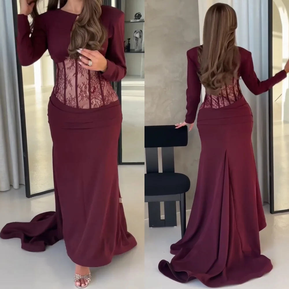 

Customized High Quality Jersey Pleat Mermaid O-Neck Long Dresses Bespoke Occasion Homecoming Chinese Style