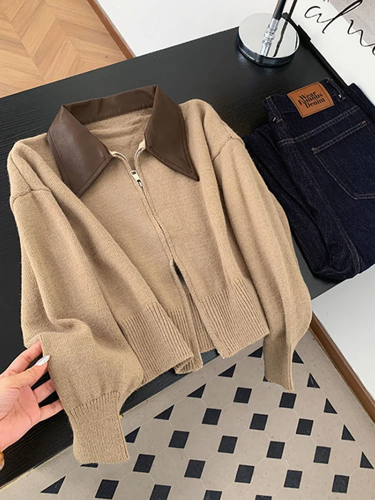 

Slimming ort Knitted Sweater with Patchwork Collar for Women Autumn Winter Spring New Sle Casual Comfortable Loose Fit Ou...