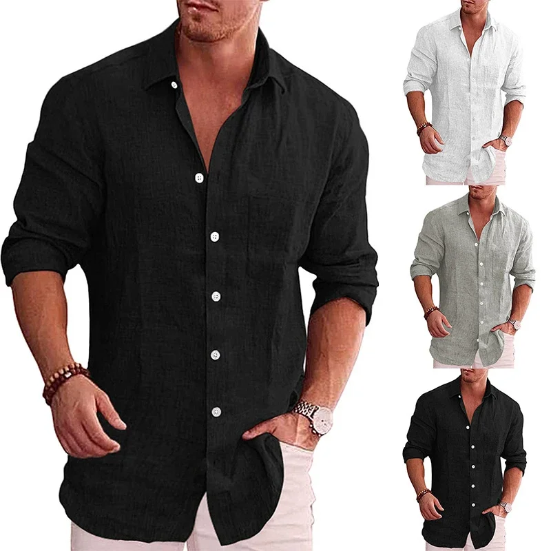 

Fashion Long-Sleeved Single-Breasted Cardigan Spring And Autumn New Men's Lapel Plain Casual Shirt Male Clothing Shirt