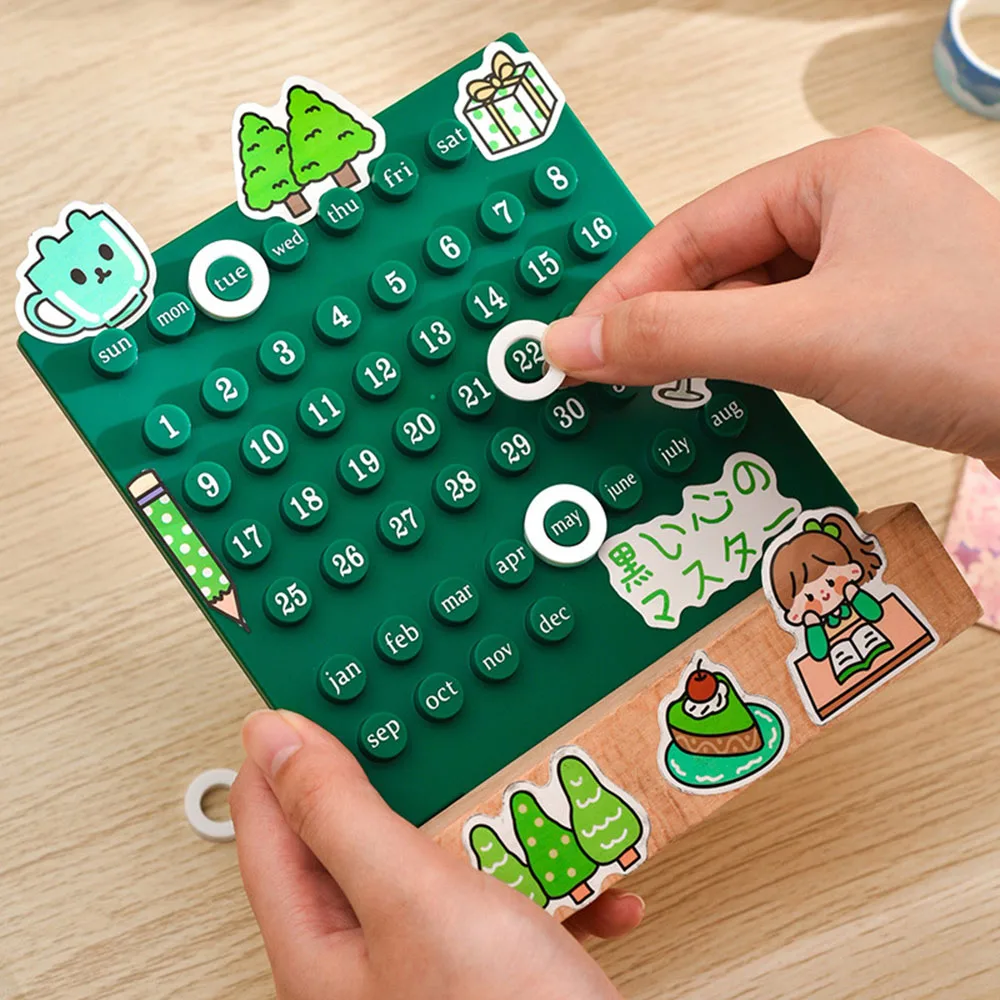 Cute Acrylic DIY Ring ferrule Perpetual Calendar wooden Desktop Decoration Creative Record Gift set Office School stationery