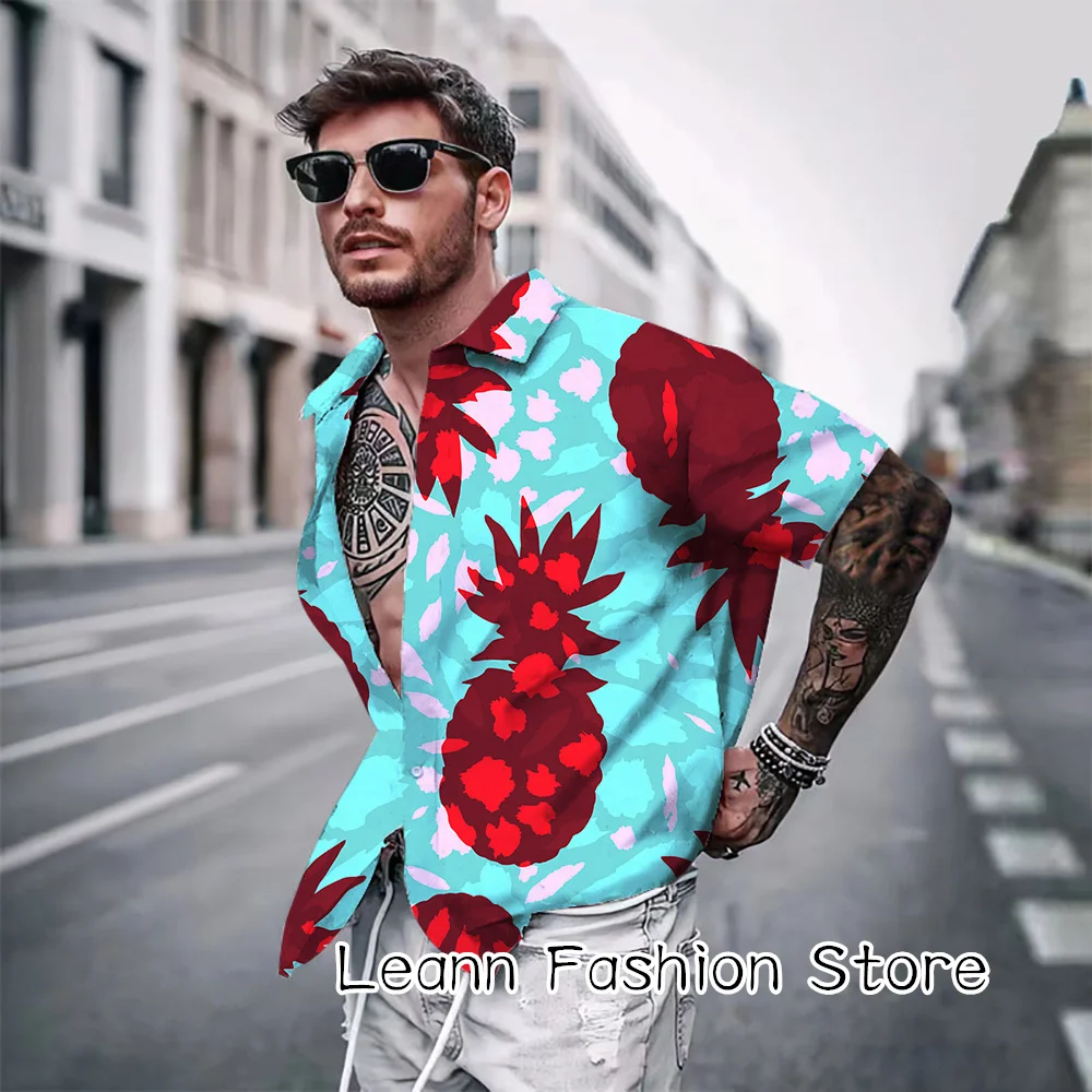 Men Summer Hawaiian Vacation Shirt Male Banana Fruit Printing Tops Tees Fashion Daily Clothing Casual High Quality Streetwear