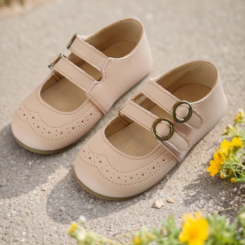 Green Princess Shoes Girl With Hollow Out Flat Anti-Slippery Green Kids Girls Shoes  And 3 Years Children's Leather Shoes