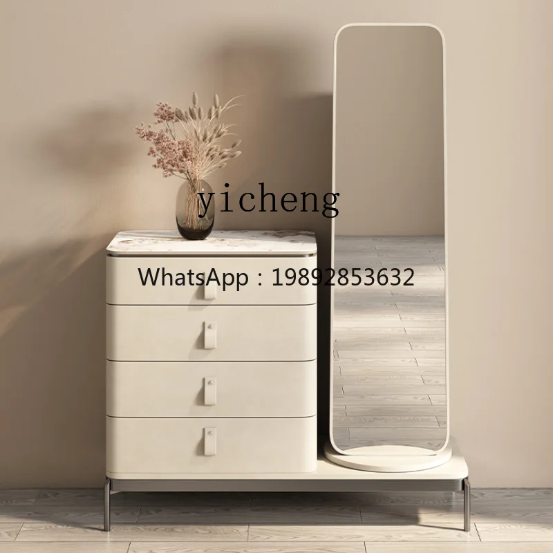 Rotating Dressing Mirror Multi-Functional Full-Length Mirror Storage Cabinet Shelf with Cabinet