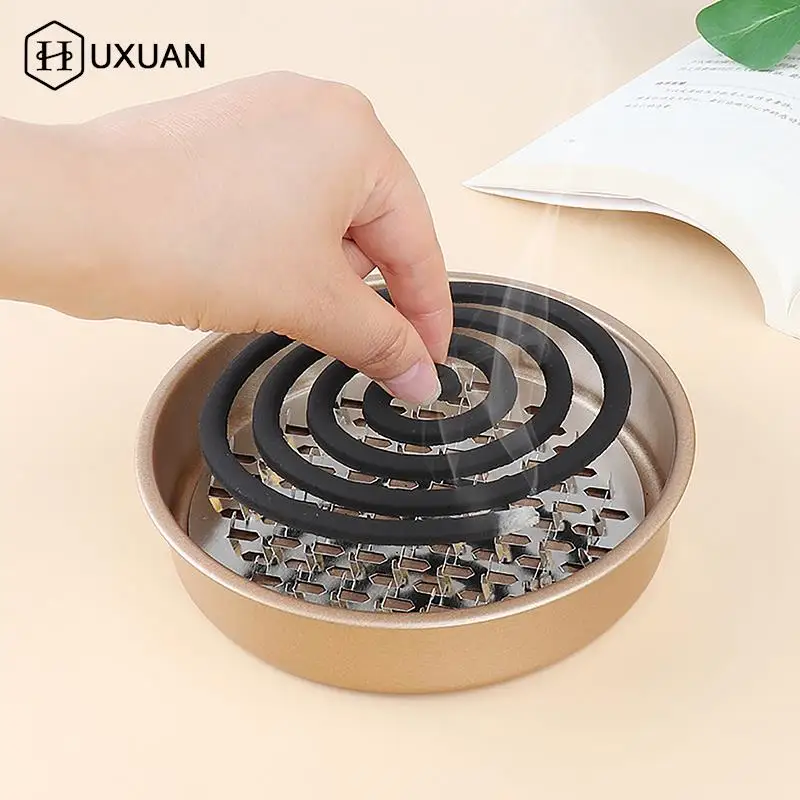 Stainless Steel Chassis Ash Tray With Cover Round Multifunctional Mosquito Coil Holder Sawtooth Mesh Bracket Incense Burner Box