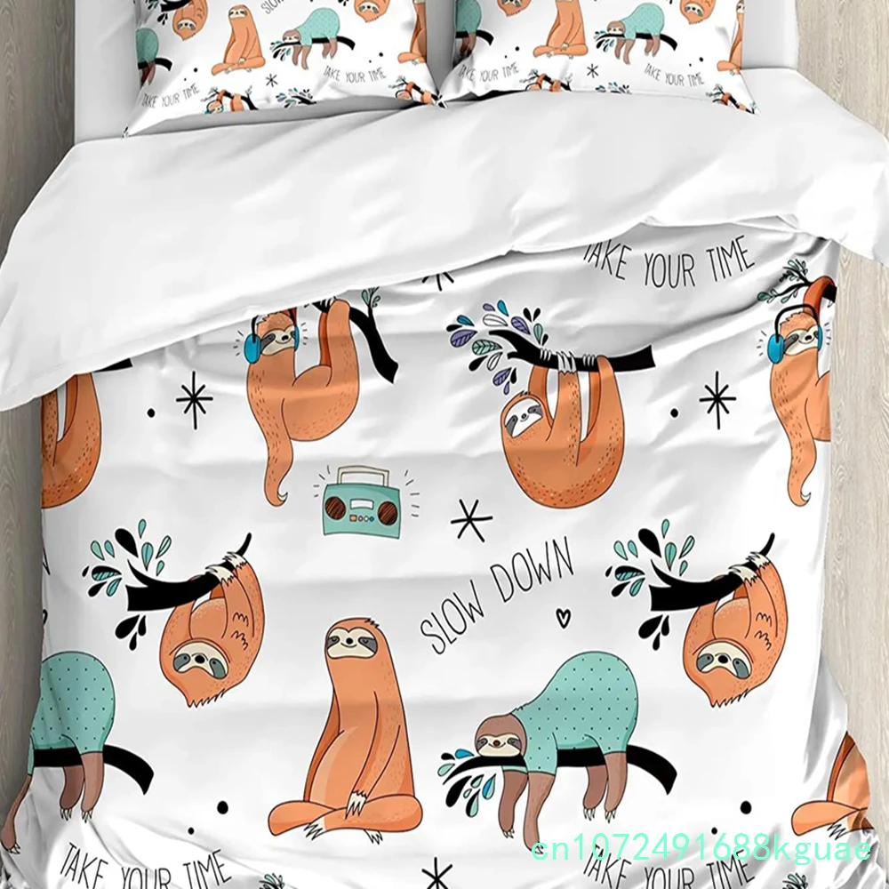 Sloth Bedding Set For Bedroom Bed Home Cartoon Mammal On Tropical Jungle With Green Banana Duvet Cover Quilt Cover Pillowcase 6