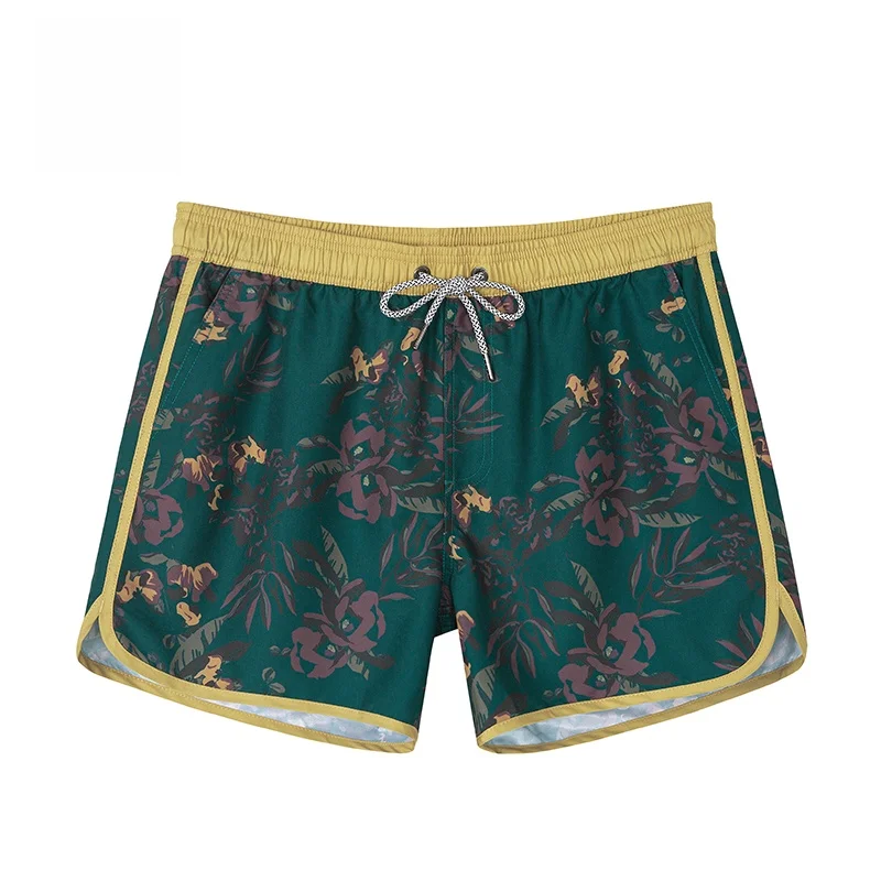 

Suruz Men's Qui Dry Water-Ready Retro Floral Print Beach Pants Yellow Flower Pattern M Model Rapid Drng Beach Trousers