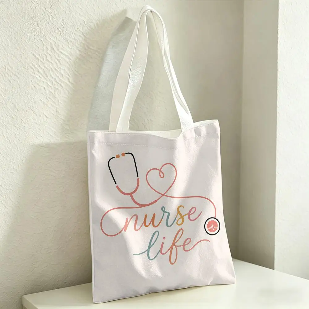 Simplicity Appreciation Doctors Nurses Storage Bags Canvas Tote Bag Women Large Capacity Reusable Eco Shopping Shoulder Handbag