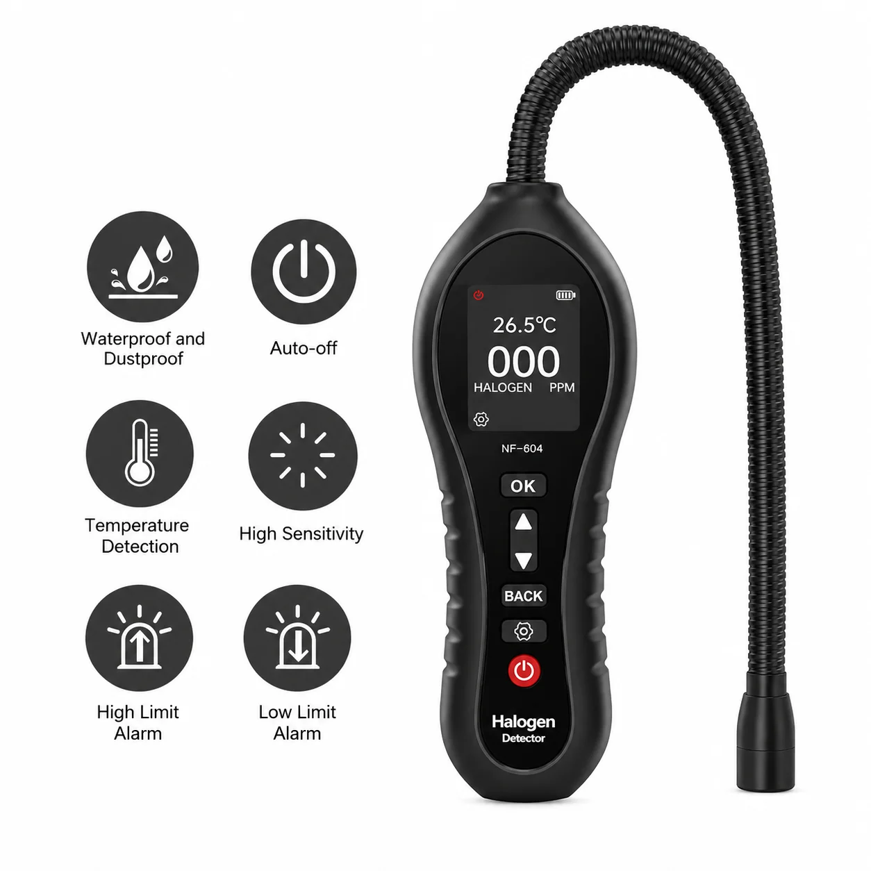 Halogen Gas Detector Refrigerant Leak Detector R134a R22 R410a 0 1000 PPM Color Screen Beep Vibration Alarm for HVAC AC
