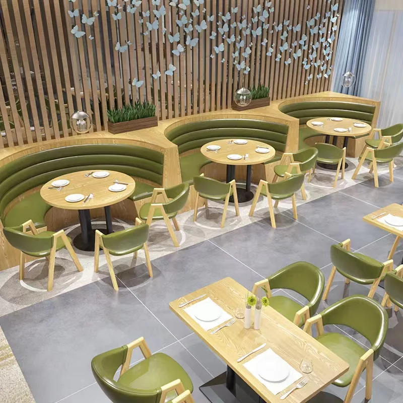 Dining Seating Booth Sets for Restaurant Furniture Stool Solid Wood Coffee Dining Table and Chairs Sets