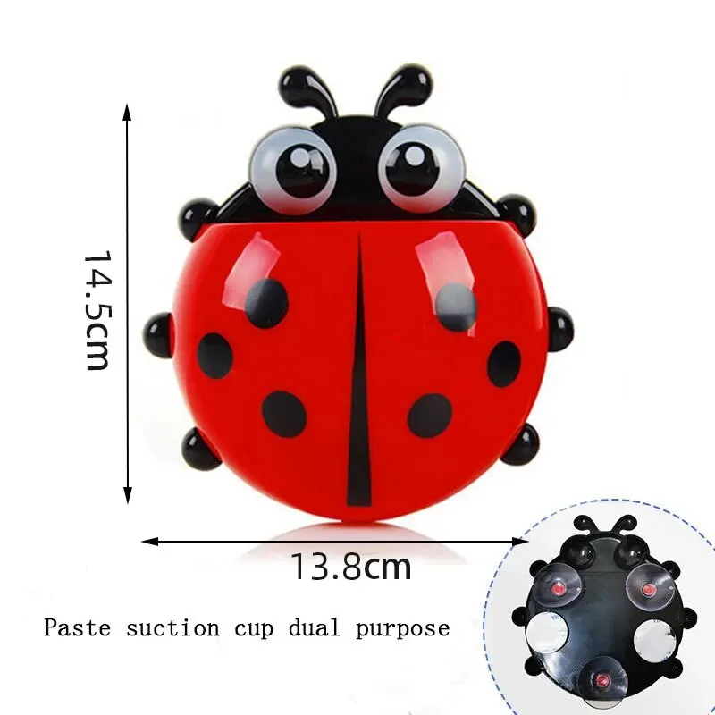 2pcs Toothbrush Holder Cute Ladybug Shape Suction Cup Creative Toothbrush Rack Bathroom No-punching Storage Shelf