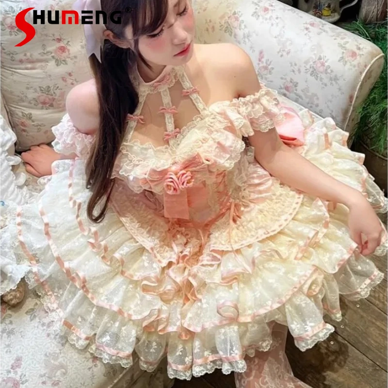 

Birthday Party Fairy Dress Exquisite Rose Lace Romantic Ethereal Princess Gown Dresses Y2k Chic Beautiful High-waisted Vestidos