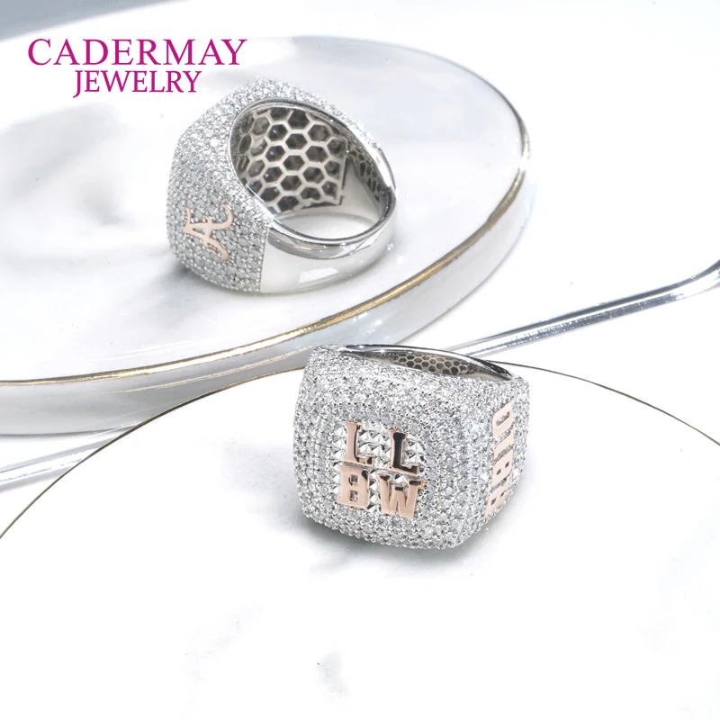 Hiphop Jewelry Custom Made Moissanite Pinky Ring 925Silver Iced Out Square Championship Rings D VVS Moissanite Memorial Ring Men