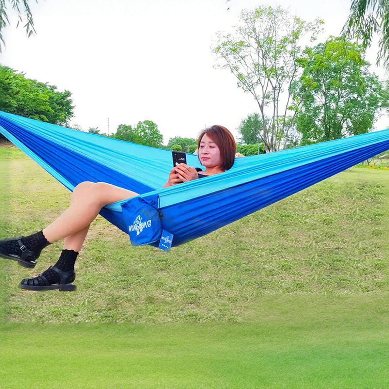 Hammock Nylon Ultra-light Nylon Silk Fabric Parachute Fabric Color-block Single/Double Person Hammock Outdoor Camping 270*140cm