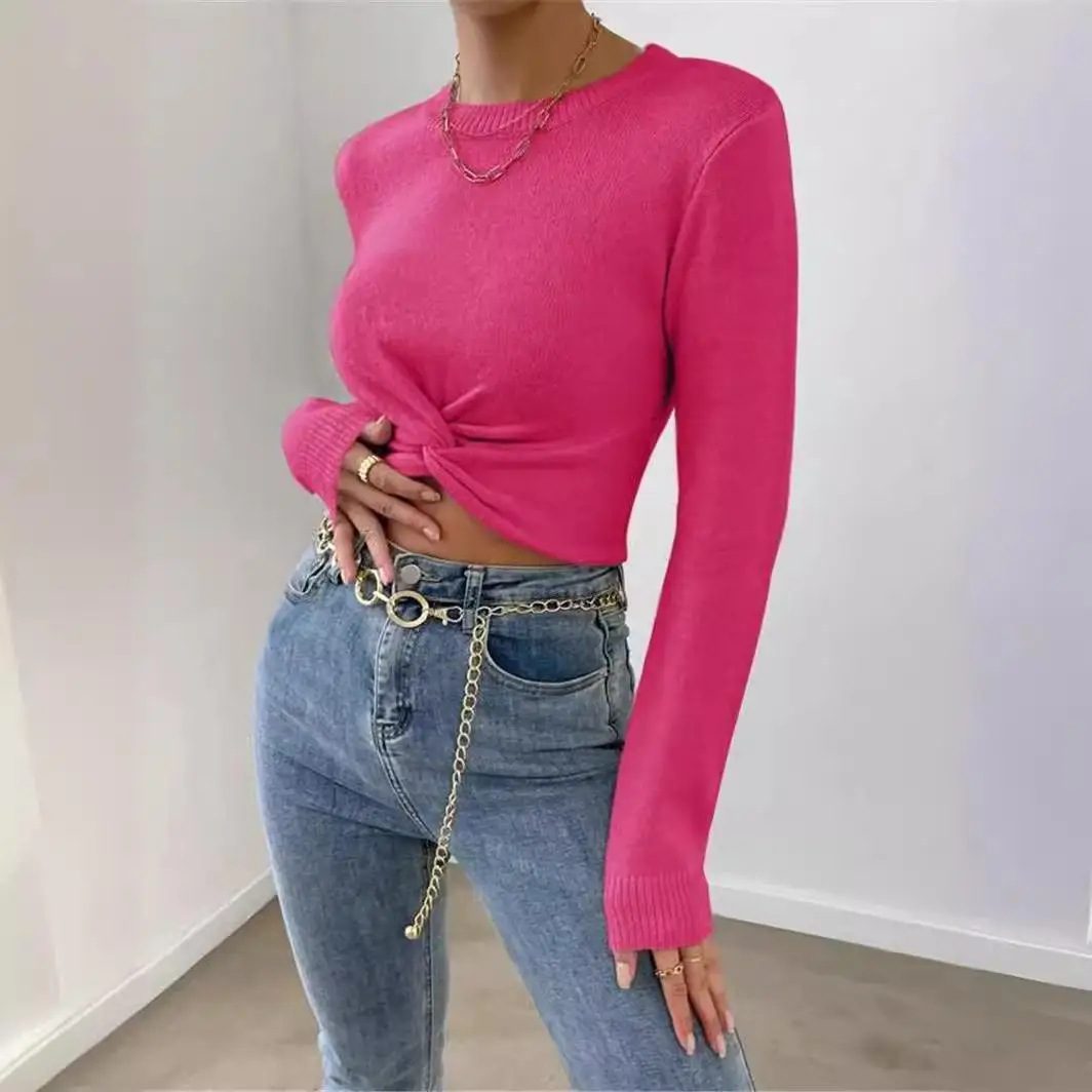 Women's ential Cross Knitted Top Sweater Tight Fit Me Pattern Polyester Fiber Thiened Autumn Season Pure Color