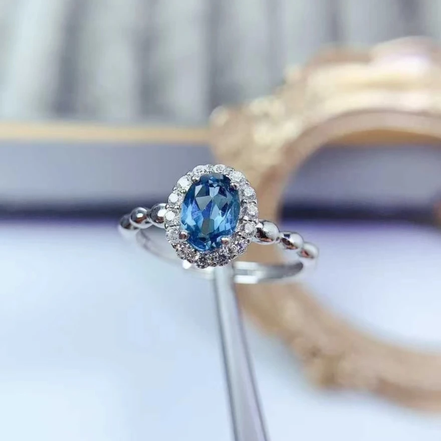 

London Blue Topaz Ring Real 925 Silver Jewelry 5mm*7mm 0.7ct Natural Topaz Silver Ring for Daily Wear