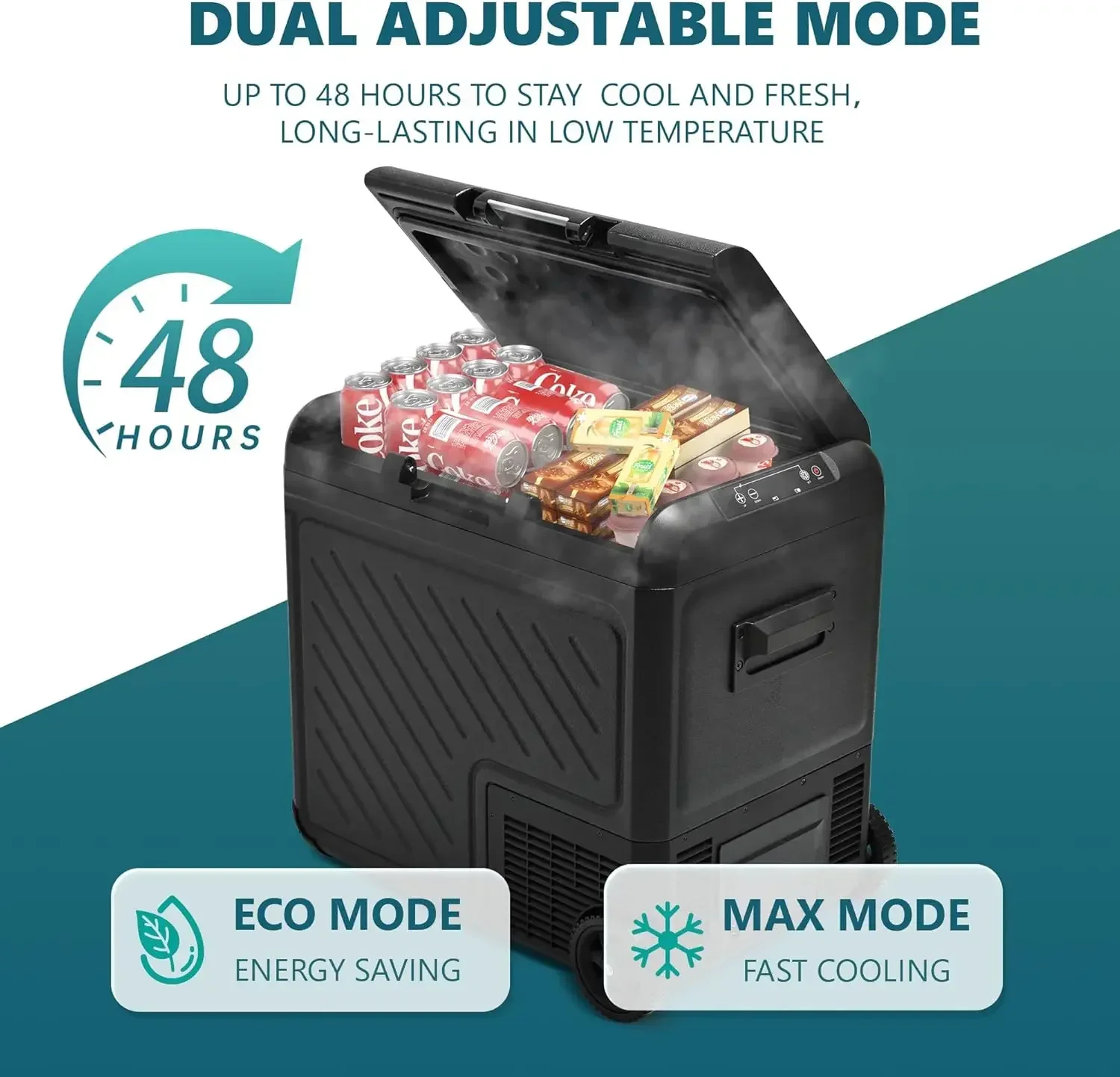 EUHOMY 12-volt autokoelkast, 59 QT (55 L) draagbare vriezer, elektrische koeler dubbele zone, autokoelkast -4 ℉ ~68 ℉ , Draagbare vriezer