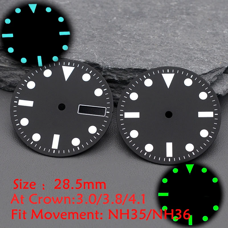 

Lunar Blue/Green Light Dial 28.5mm Suitable for HN35 HN36 4R Caliber Goldfish Canister Case Black Dial Watch Accessories