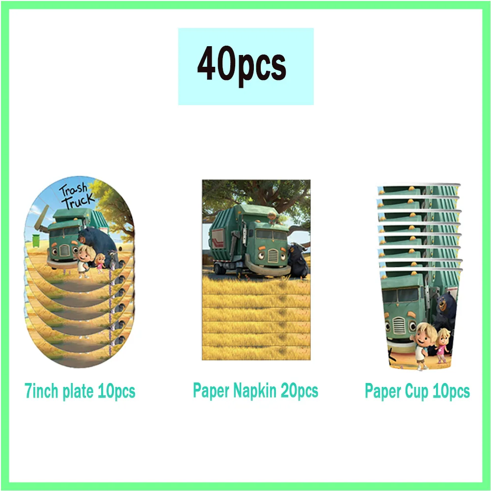 Trash Trucks Themed Party Tableware Cartoon Hank Garbage Happy Birthday Paper Plates Cups Napkins Banner Balloons for  Kids Boys view 5
