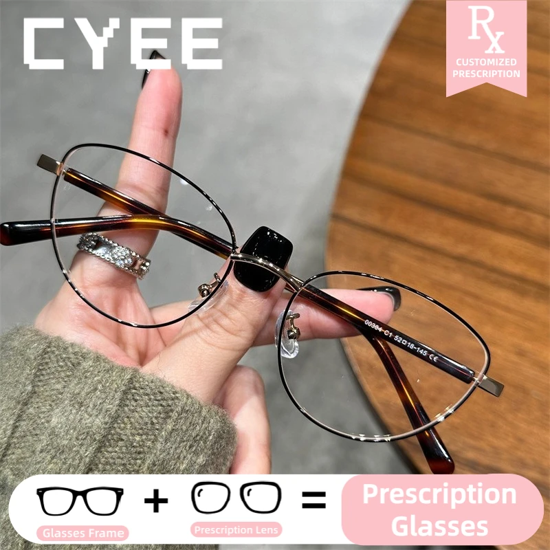 

CYEE New Design Women Custom Prescription Optical Eyewear Cat Eye Alloy Eyeglasses Photochromic Myopia Anti Blue Light Glasses