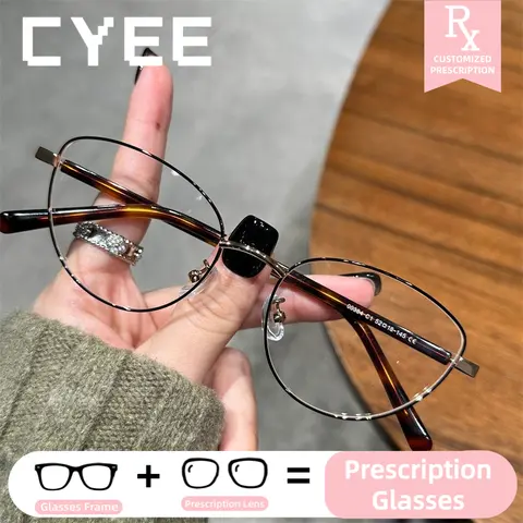 CYEE New Design Women Custom Prescription Optical Eyewear Cat Eye Alloy Eyeglasses Photochromic Myopia Anti Blue Light Glasses