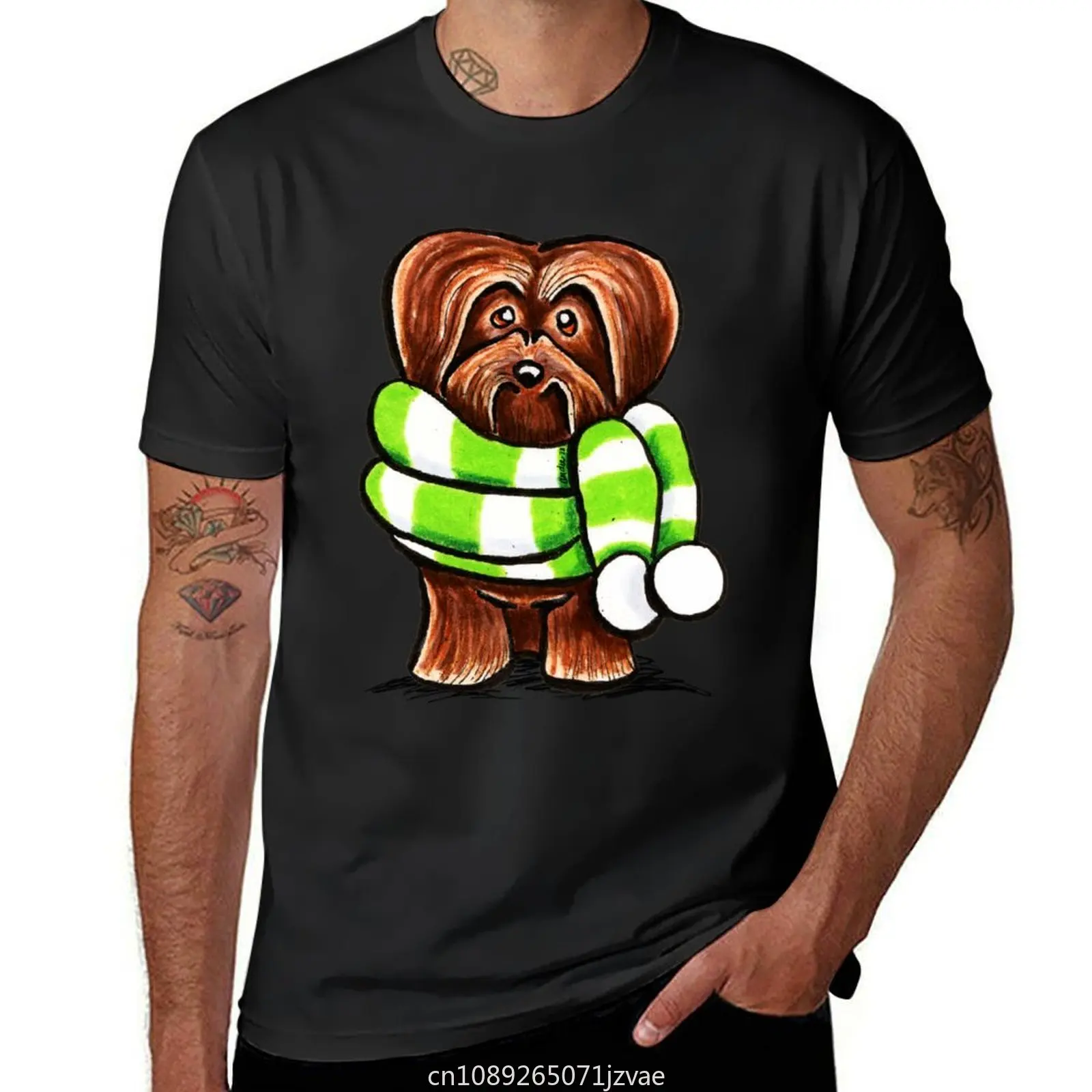 Chocolate Havanese Striped Winter Scarf T-Shirt cute tops blanks summer tops anime clothes mens graphic t-shirts