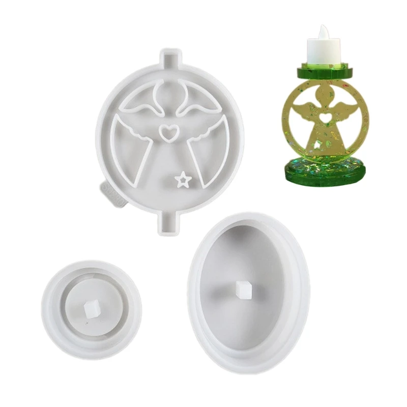 

DIY Heart Angel Candlestick Silicone Mold Desktop Decoration Ornament Candle Holder Tray Stand Base Epoxy Resin Casting Mould