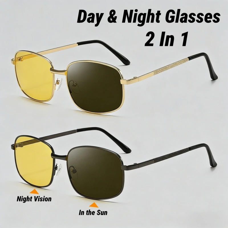 

Day & Night Dual-Use Multifunctional Glasses Metal Frame Photochromic UV Protection Glasses Anti-Glare Night Driving Glasses