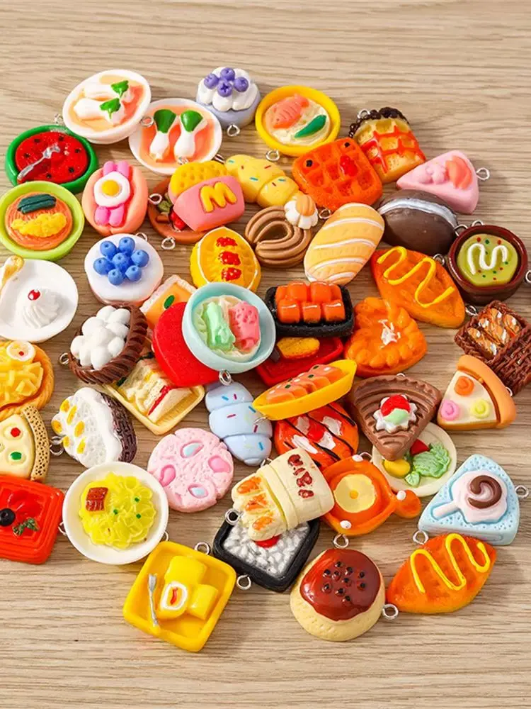 Tusember 15 Stück Niedliche Cartoon-Simulations-Lebensmittel-Dessert-Kuchen-Brot-Anhänger für Schmuckherstellung, Ohrringe, Halsketten, Armbänder, DIY-Zubehör – Detail 2