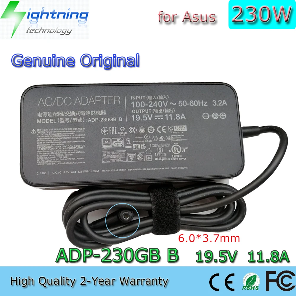 

New Genuine Original 230W 19.5V 11.8A 6.0*3.7mm ADP-230GB B Laptop Adapter for Asus Zephyrus ROG GX501VI-XS74 Power Supply