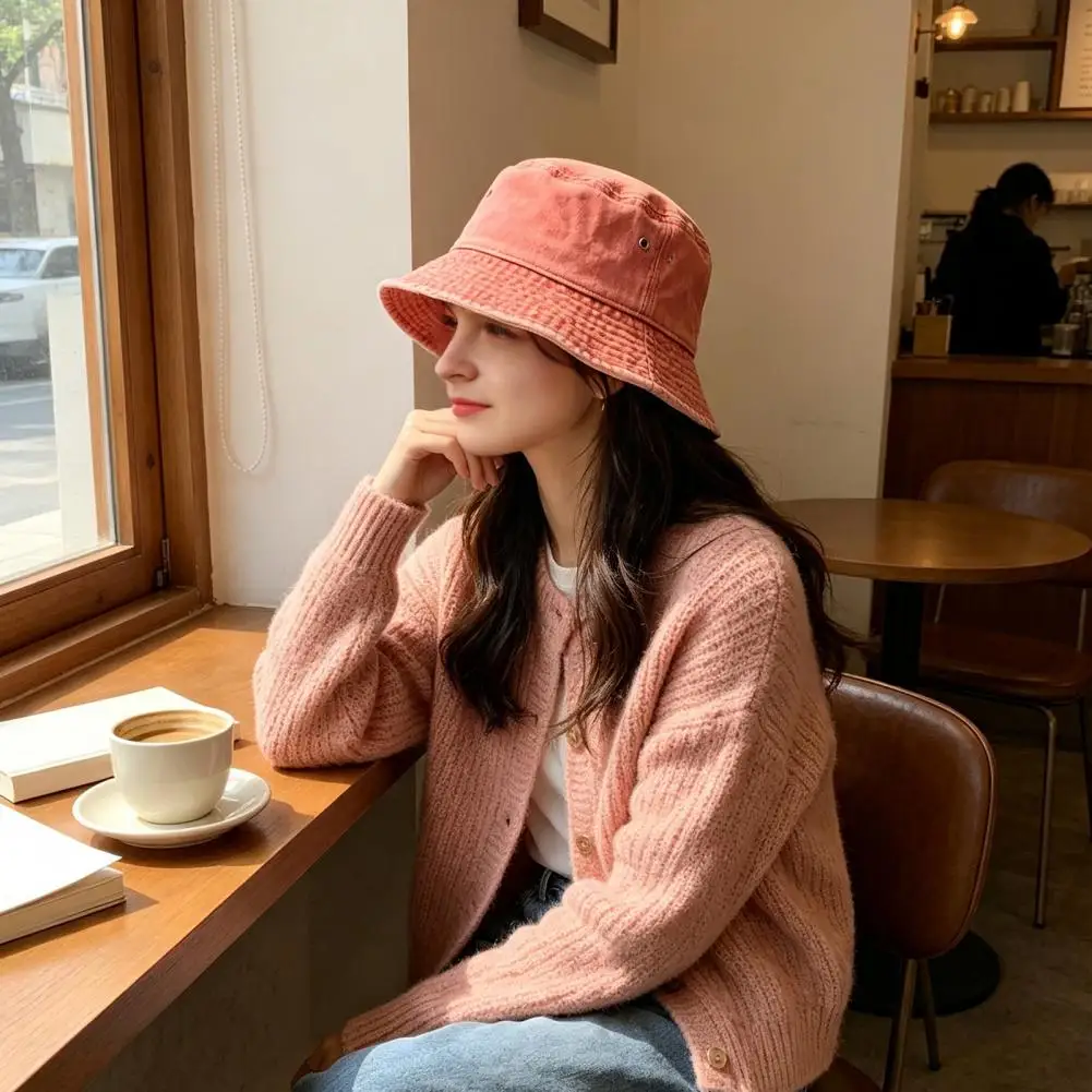 Streetwear Sun Hat Vintage Washed Denim Bucket Hat for Men Women Breathable Short Brim Fisherman Cap Portable for Travel