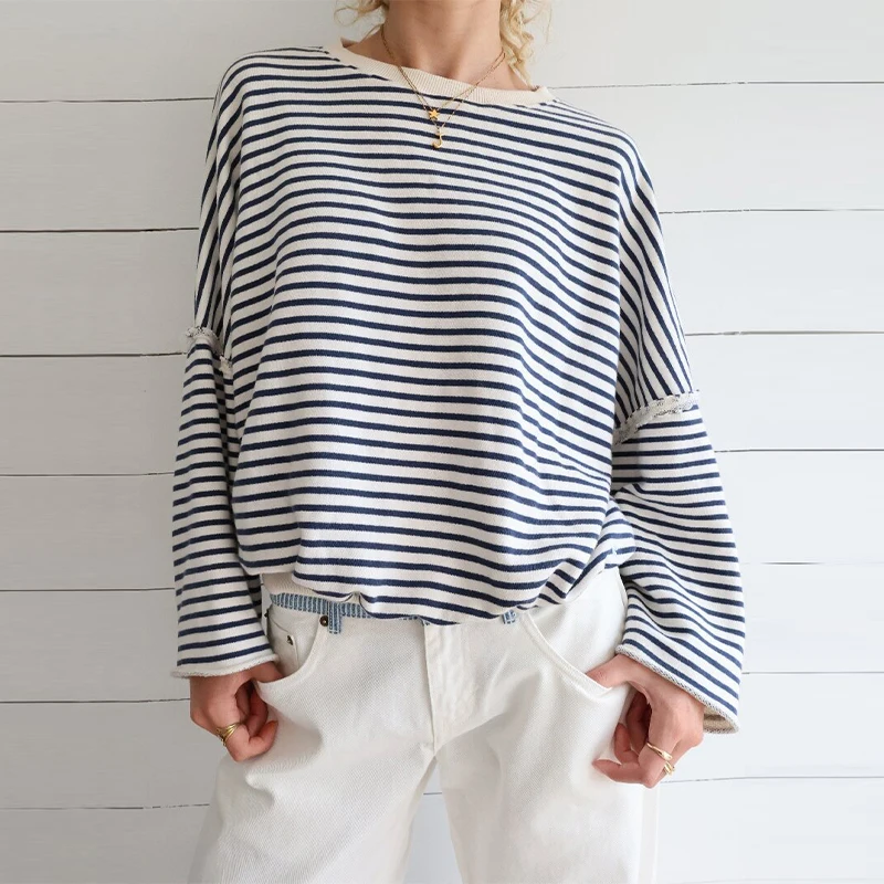 

Women Casual Striped Splicing Tops Long Sleeve Crew Neck Pullover Comforts Versatile Fashion Hoodie Autumn Commuting Clothes