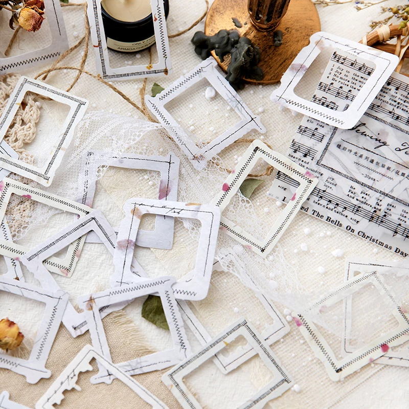 30 pcs/pack Sticker Light Retro Border Collage Art Minimalist Handheld Tent Base Decal Scrapbook 6 kinds