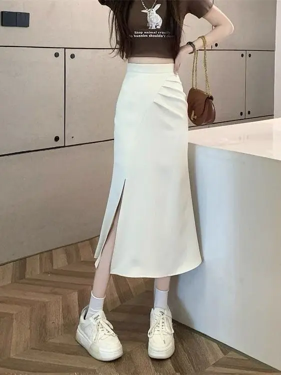 

Юбка-миди с высокой талией, плиссированная, асимметричная, приталенная, с эффектом утяжки, осенняя модная модель для женщин