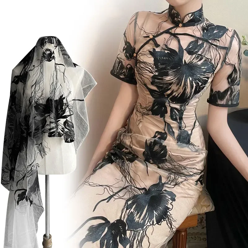 

Super Large Flower Embroidery Lace Fabric Chinese Style Mesh Fabric Tulle Hanfu Evening Dress Material DIY Sewing Accessories