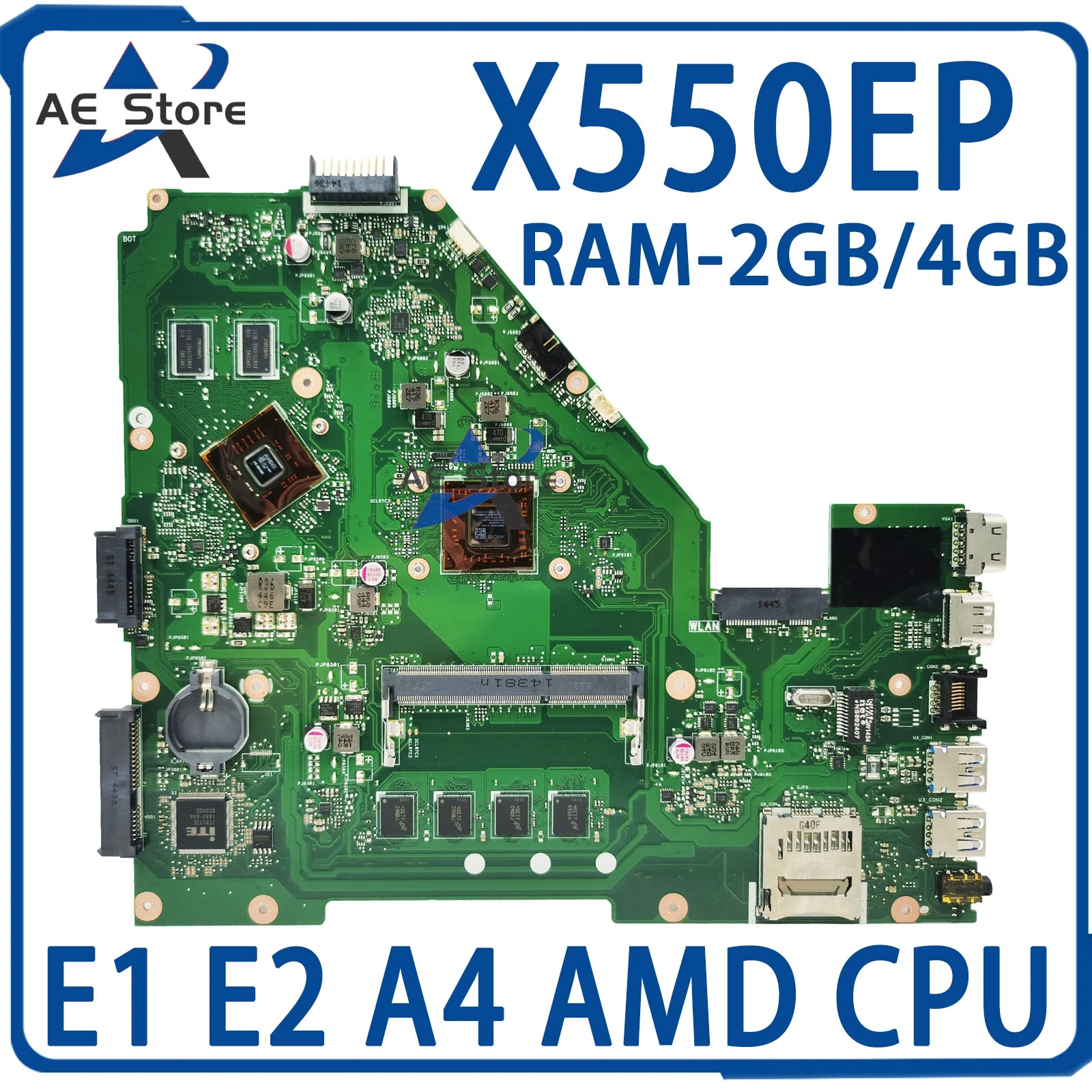 X550WE X550EP Mainboard For ASUS X550W X550WA X552W X550E D552E X552E X550EA Laptop Motherboard E1 E2 A4 RAM-2GB/4GB PM/UMA